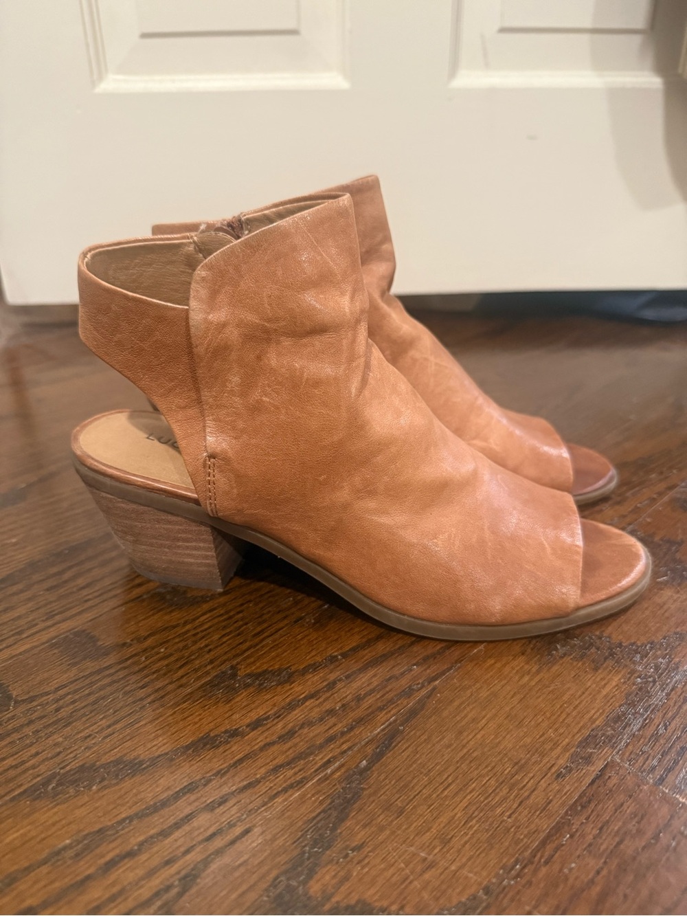 Lucky Brand Women’s Open-Toe Leather Block Heel Booties/Sandals - Tan Sz 7
